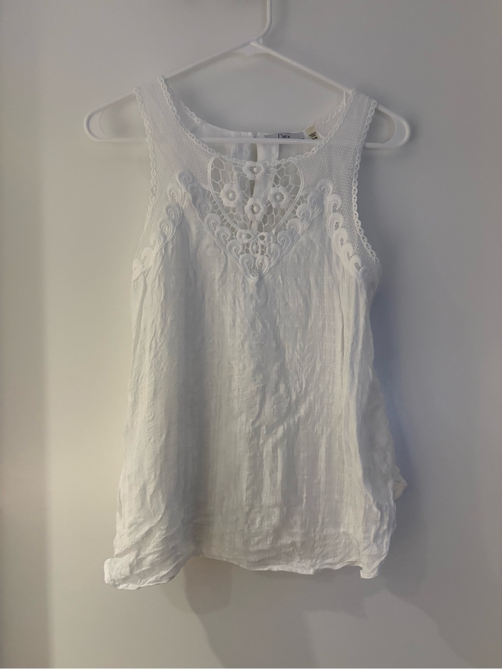 Dex White Crochet Yoke Sleeveless Tank Top